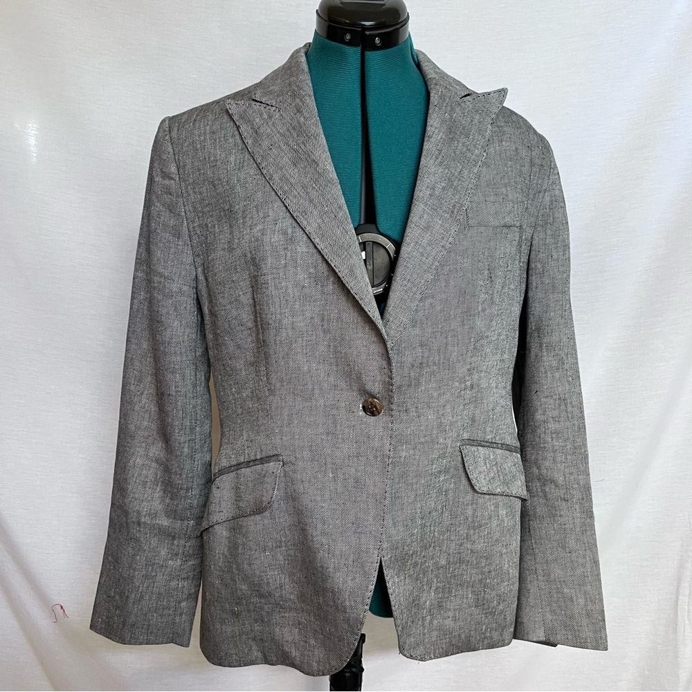 The Extreme Collection British Chic Structured Gray Linen Preppy Blazer